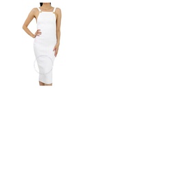 발망 Balmain Ladies White Button-detail Knitted Midi Dress XF1RI030KB07-0FA
