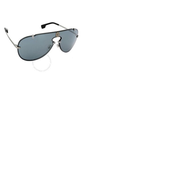 베르사체 베르사체 Versace Gray Mirrored Black Shield Mens Sunglasses VE2243 10016G 43