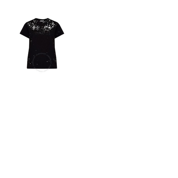 몽클레어 몽클레어 Moncler Ladies Black Logo Print Short Sleeve Cotton T-shirt H10938C00006-809CR-999