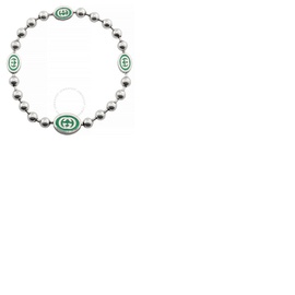 구찌 Gucci Ladies Interlocking G Green Enamel Silver Boule Chain Bracelet YBA7016090010