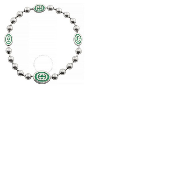 구찌 구찌 Gucci Ladies Interlocking G Green Enamel Silver Boule Chain Bracelet YBA7016090010