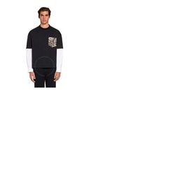 Roberto Cavalli Mens Black Hybrid Poplin Sleeve Animalier Cotton Jersey T-shirt JNT628-JD090-05051
