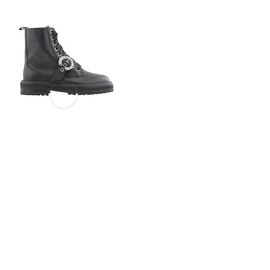 지미 추 Jimmy Choo Ladies Cora Black Leather Crystal Combat Boots Cora FLAT ZXX BLACK/CRYSTAL