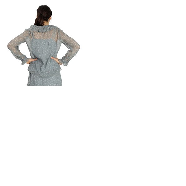 코치 Coach Ladies Long Sleeve Printed Ruffle Silk Blouse C5529 T22