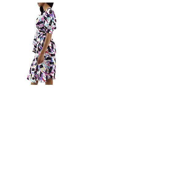 마크제이콥스 마크 제이콥스 Marc Jacobs Ladies White / Multi Ribbon Logo Print Wrap Dress V5000018-110