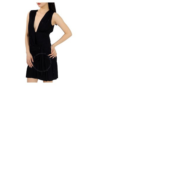 발망 발망 Balmain Ladies Black Ruched Asymmetrical Dress WF1R5180J191-0PA