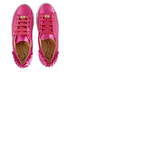  Charlotte Olympia Ladies Pink Sneaker Satin W Pleat Bk LP185990A 08720