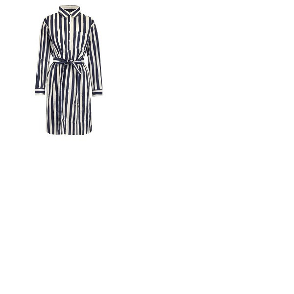  아페쎄 A.P.C. Ladies Dark Blue Robe Plaja Striped Tie-Waist Shirt Dress COEUJ-F05943