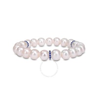 A모우 MOUR 9-9.5mm Freshwater Cultured Pearl and Created Sapphire Rondelles Bracelet In Sterling Silver JMS009486