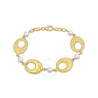 A모우 MOUR 6-7mm Cultured Freshwater Pearl Oval Link Bracelet In Yellow Plated Sterling Silver JMS009492