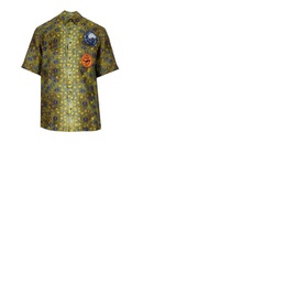 버버리 Burberry Mens Fish Scale-Print Applique Short Sleeve Shirt 4567618