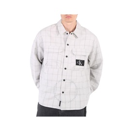 Calvin Klein Mens Monogram Badge Relaxed Fit Long-Sleeved Shadow Overshirt J321983-PQY