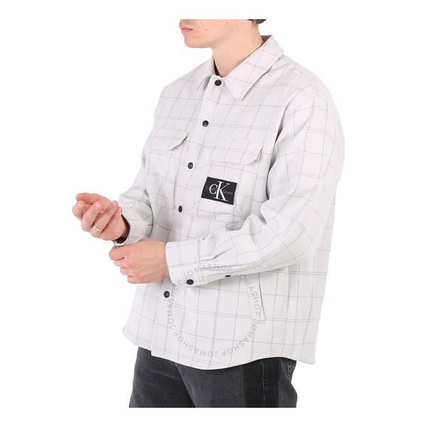 캘빈클라인 Calvin Klein Mens Monogram Badge Relaxed Fit Long-Sleeved Shadow Overshirt J321983-PQY