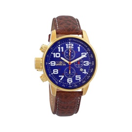 Invicta Force Lefty Chronograph Blue Dial Brown Leather Mens Watch 3329