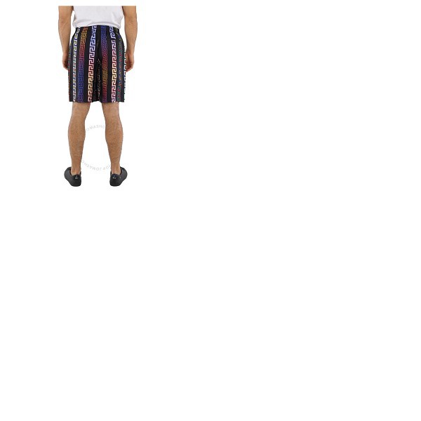 베르사체 베르사체 Versace Mens Black / Multicolor Greca Neon Print Silk Shorts A86432-1A00967-5B020