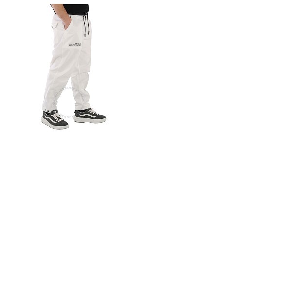 몽클레어 몽클레어 Moncler Mens White Logo Embroidered Cotton Tapered Trousers H10912A00028-595Y2-038