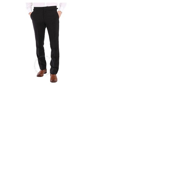 버버리 버버리 Burberry Mens Black Embellished Mohair Wool Classic Fit Tailored Trousers 8025628