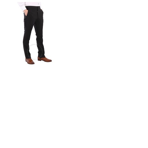 버버리 버버리 Burberry Mens Black Embellished Mohair Wool Classic Fit Tailored Trousers 8025628
