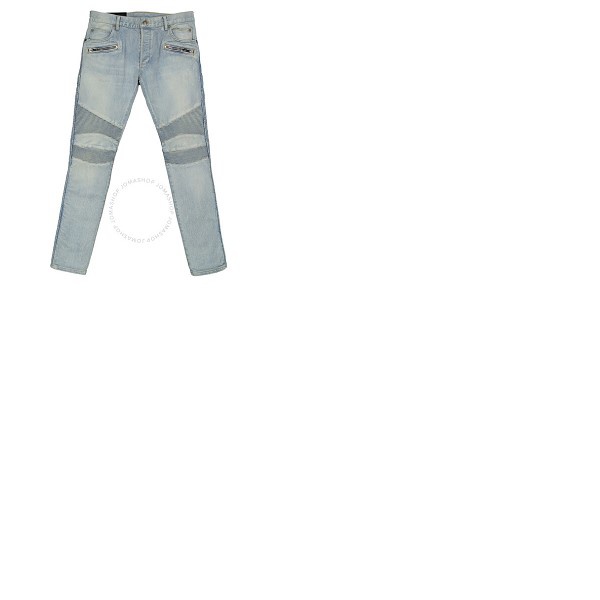 발망 발망 Balmain Mens Blue Slim-cut Faded Biker Jeans WH1MG030149D-6FC