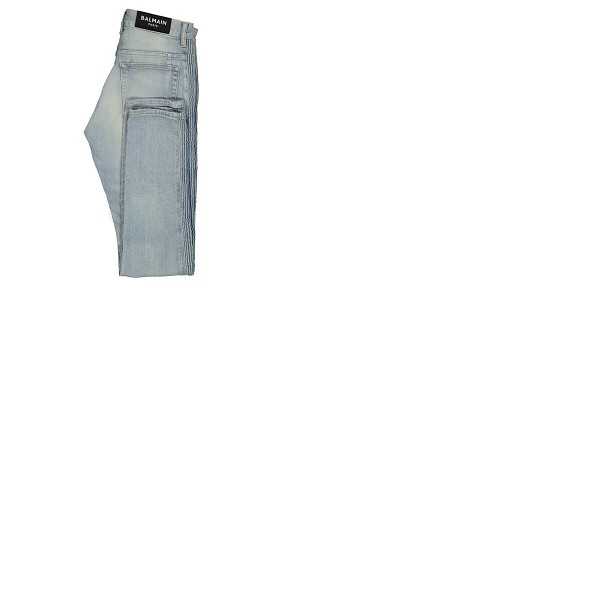 발망 발망 Balmain Mens Blue Slim-cut Faded Biker Jeans WH1MG030149D-6FC