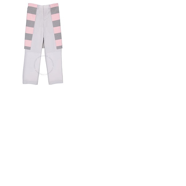 버버리 버버리 Burberry Mens Light Pebble Grey Striped Skirt Detail Mohair Wool Wide-leg Trousers 4563518