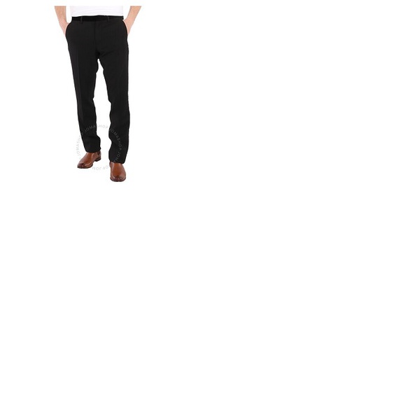 버버리 버버리 Burberry Mens Black Classic Fit Velvet Trim Wool Tailored Trousers 8022475