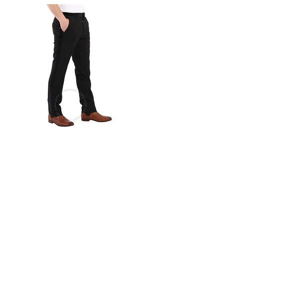 버버리 버버리 Burberry Mens Black Classic Fit Velvet Trim Wool Tailored Trousers 8022475