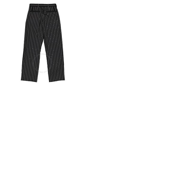 버버리 버버리 Burberry Black Stretch Wool Pinstriped Wide-leg Tailored Trousers 8013836