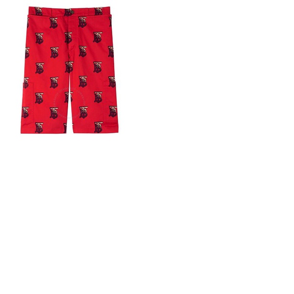 버버리 버버리 Burberry Mens Bright Red Monogram Motif Cotton Tailored Shorts 8025152