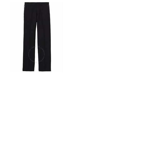 버버리 버버리 Burberry Mens Black Silk Satin Side Stripes Wool Silk Classic-Fit Tailored Trousers 8041490