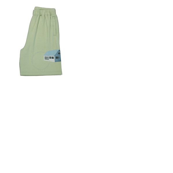  언더커버 Undercover Mens Green House Print Wide-Leg Sweat Shorts UC1B4509-2