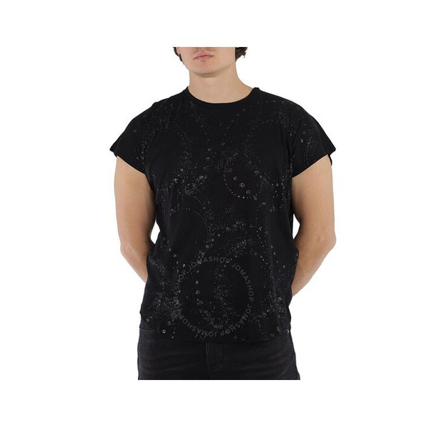 생로랑 생로랑 Saint Laurent Black Cotton Short Sleeve T-shirt With Galaxy Detail 605017 YBOI2 1001