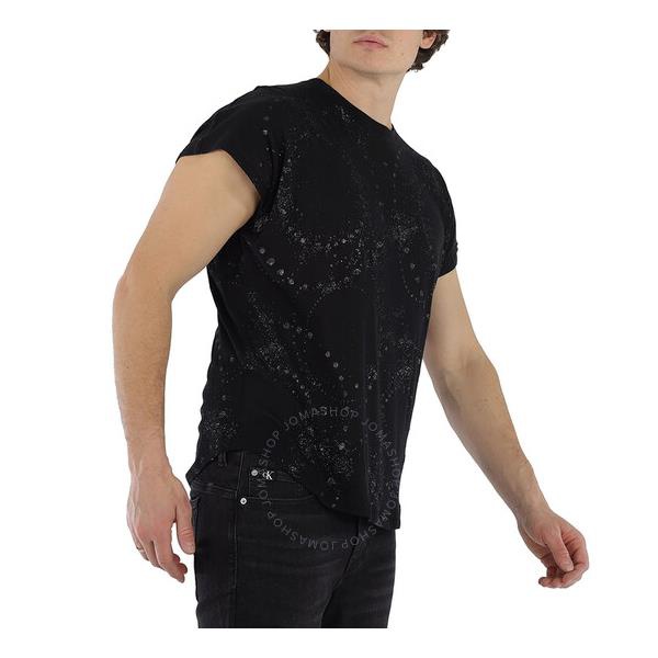 생로랑 생로랑 Saint Laurent Black Cotton Short Sleeve T-shirt With Galaxy Detail 605017 YBOI2 1001