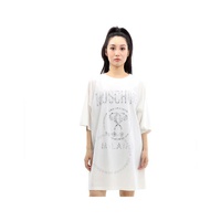 모스키노 Moschino Ladies White Cotton Crystal Logo Shirt Dress A 0452 5440 3002