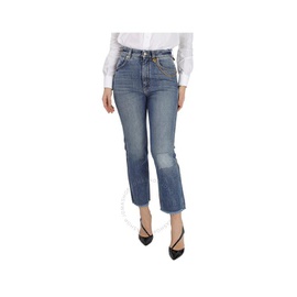 지방시 Givenchy Ladies Medium Blue Chain Detail Straight-leg Cropped Jeans BW50NG50LD.42