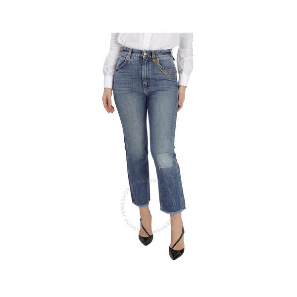 지방시 지방시 Givenchy Ladies Medium Blue Chain Detail Straight-leg Cropped Jeans BW50NG50LD.42
