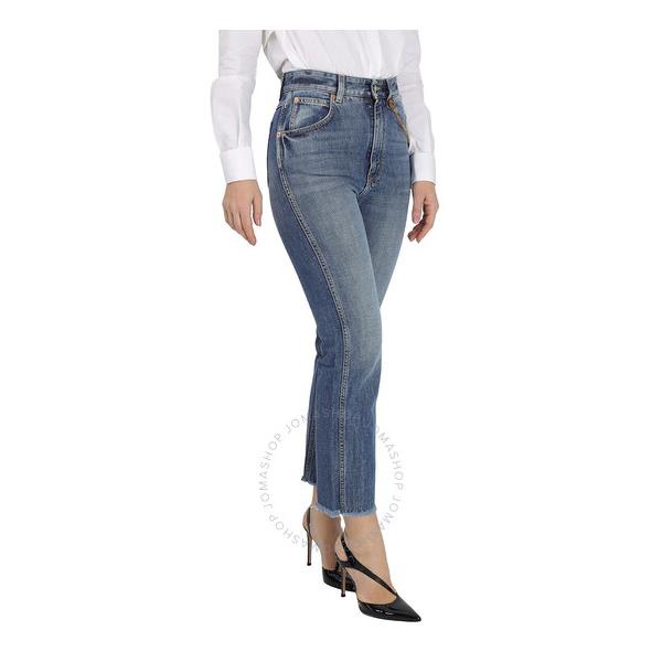 지방시 지방시 Givenchy Ladies Medium Blue Chain Detail Straight-leg Cropped Jeans BW50NG50LD.42