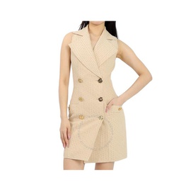 발망 Balmain Ladies Light Nude/White Monogram-jacquard Sleeveless Dress XF1R5430CB65-GID