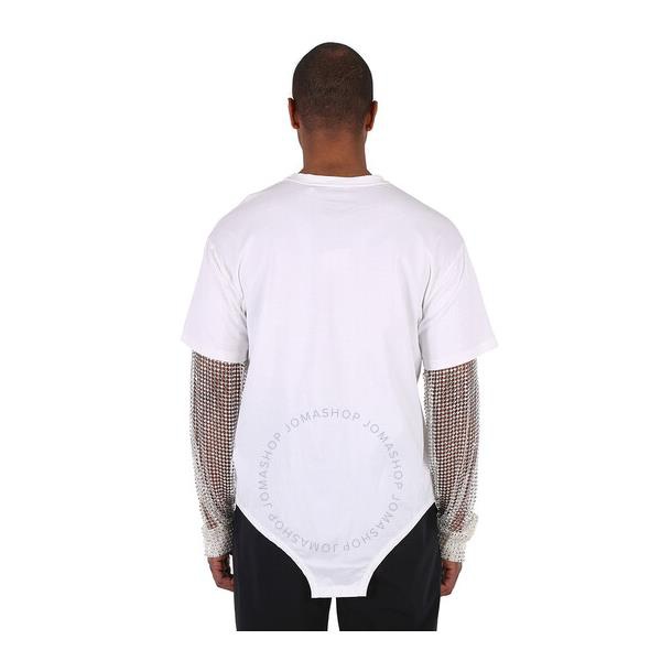 버버리 버버리 Burberry Optic White Cotton Cut-Out Hem Crystal Sleeve Oversized T-Shirt 4563750