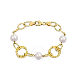 A모우 MOUR 9-10mm Cultured Freshwater Pearl Circle Link Bracelet In Yellow Plated Sterling Silver JMS009493