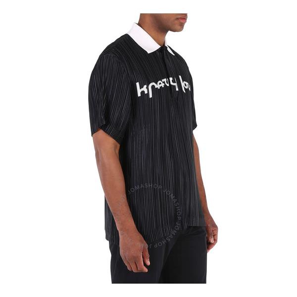 버버리 버버리 Burberry Mens Black Krazy Love Print Pleated Polo Shirt 4565874