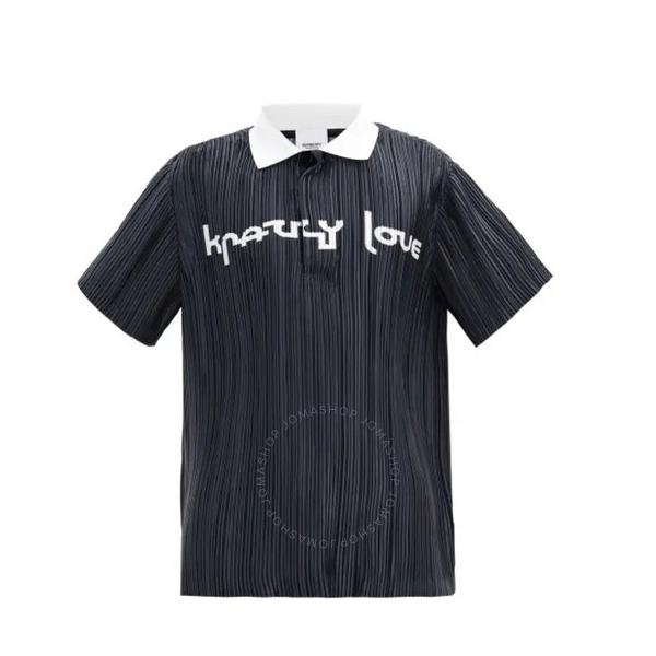 버버리 버버리 Burberry Mens Black Krazy Love Print Pleated Polo Shirt 4565874