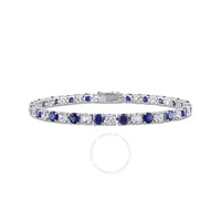 A모우 MOUR 14 1/4 CT TGW Created Blue and White Sapphire Bracelet In Sterling Silver JMS003291