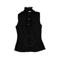 모스키노 Moschino Ladies Black Ruffle-Trim Silk Sleeveless Shirt 0217-0537-0555