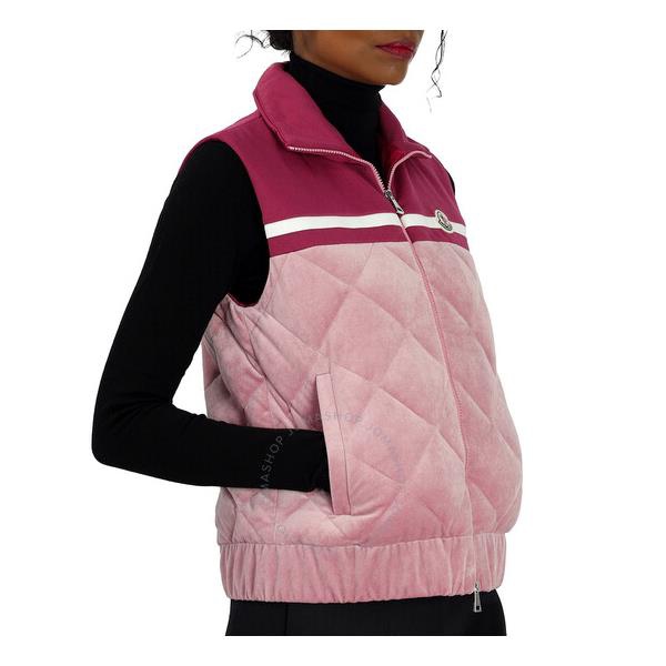 몽클레어 몽클레어 Moncler Ladies Open Pink Logo-patch Sleeveless Jacket H10938G00027-595KC-523