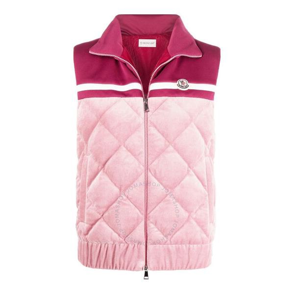 몽클레어 몽클레어 Moncler Ladies Open Pink Logo-patch Sleeveless Jacket H10938G00027-595KC-523