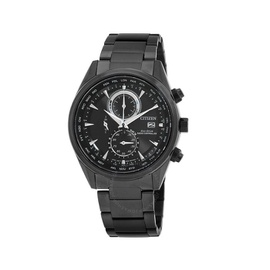 Citizen Perpetual Alarm World Time Chronograph GMT Black Dial Mens Watch AT8265-81E