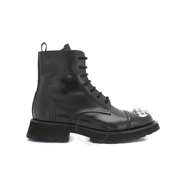 알렉산더 맥퀸 알렉산더맥퀸 Alexander Mcqueen Mens Black/Silver Punk Stud Lace-Up Boots 705080 WIC63 1081