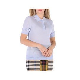 버버리 Burberry Ladies Pale Blue Madeline Wool-Blend Logo Polo Shirt 8041315