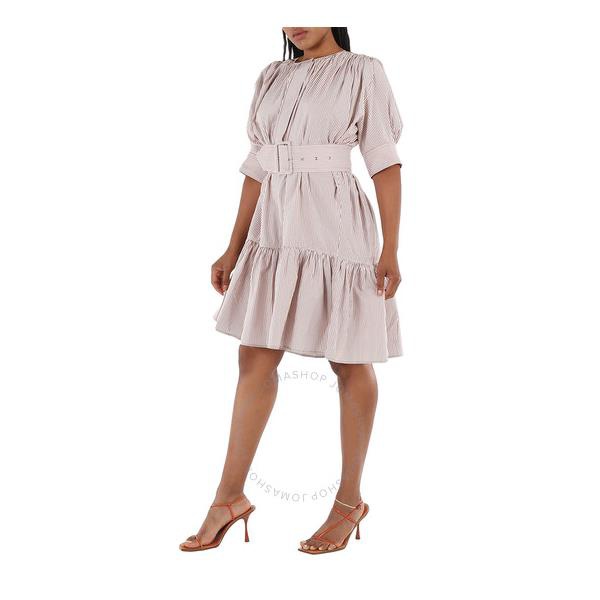 끌로에 Chloe Ladies White / Beige Striped Dress CHC21URO4104290Z